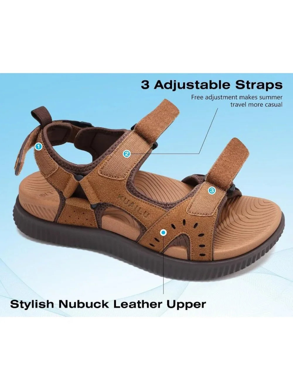 Men's Khaki And Brown Arch Support Thick Recovery Athletic Hiking Sandal Shoes